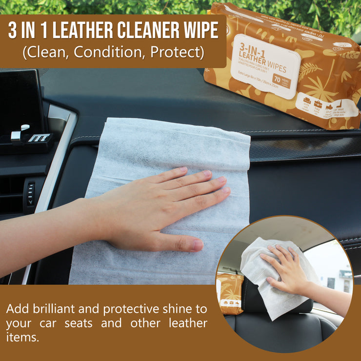 3in1 Leather Cleaner Wipes 70 Count