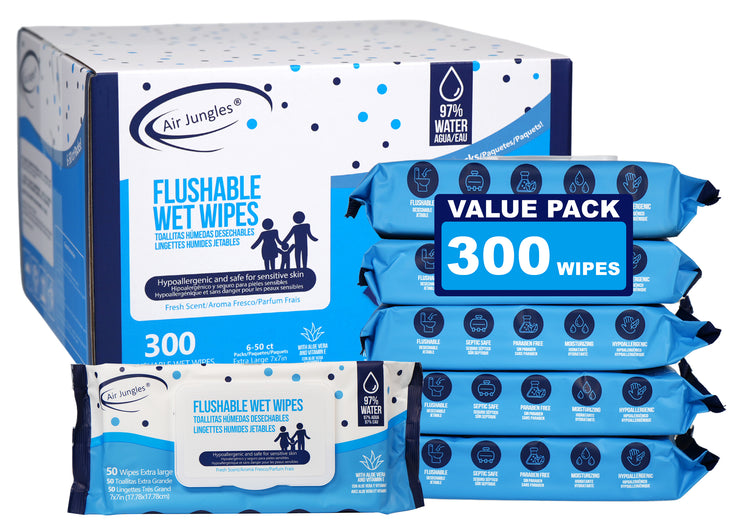 Flushable Wet Wipes 6 Packs 300 Wipes