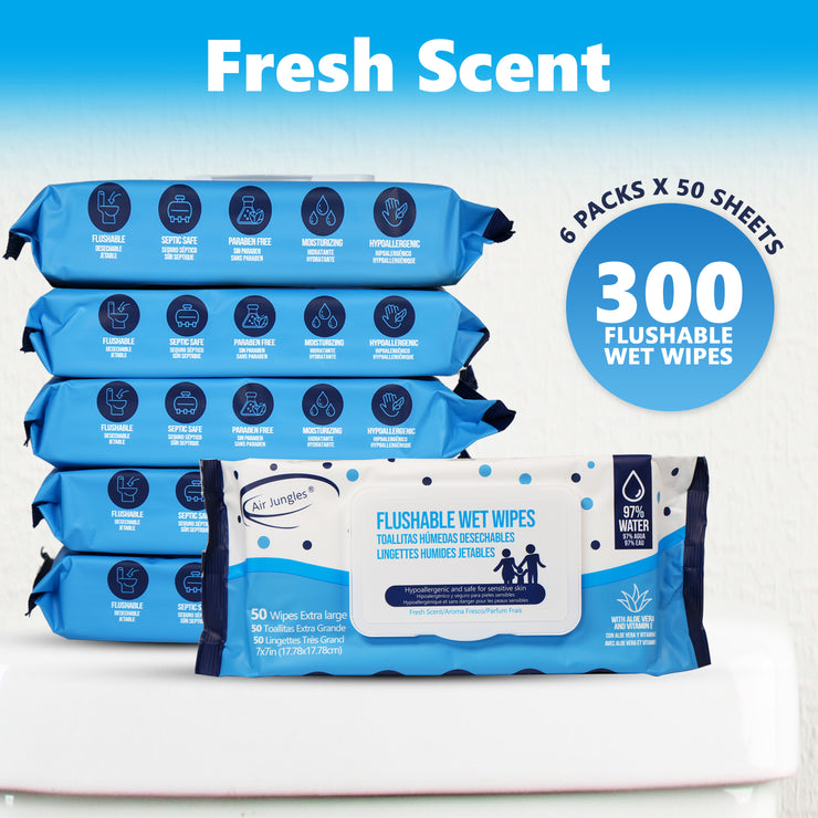 Flushable Wet Wipes 6 Packs 300 Wipes